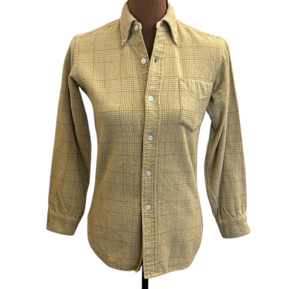 Pendleton Tops - VTG Pendleton Women's Tan Yellow Plaid Wool Long Sleeve Button Up Shirt Size S